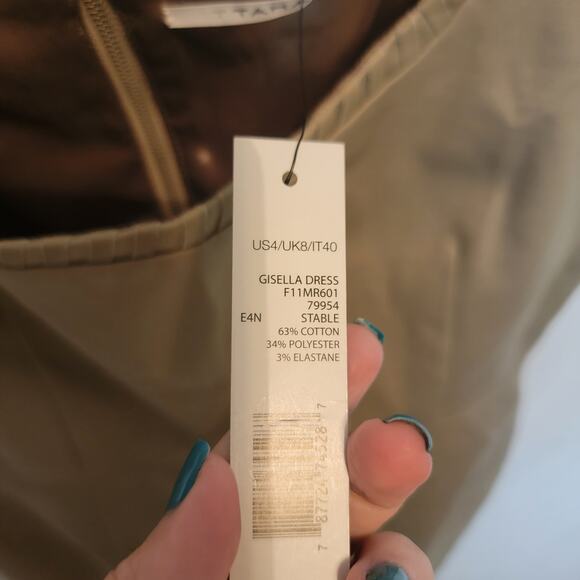 Tahari Light Tan Square Neck Faux Leather Neck Gisella Sheath Mini Dress Size 4 - Picture 2 of 11